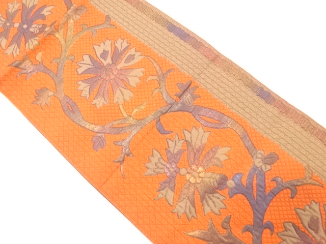 JAPANESE NAGOYA OBI / SILK / CHIKUZEN HAKATA / WOVEN FLORAL ARABESQUE